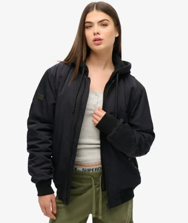 Superdry Women's Oversized Military Hooded MA1 Jacket Black / Jet Black - 
