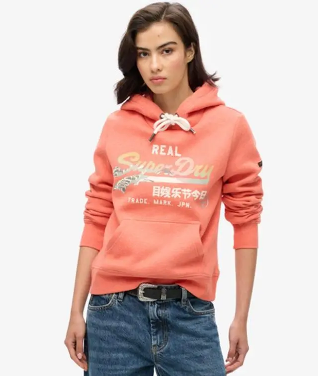 Superdry Women's Vintage Logo Itago Hoodie Coral / LA Coral Marl - 