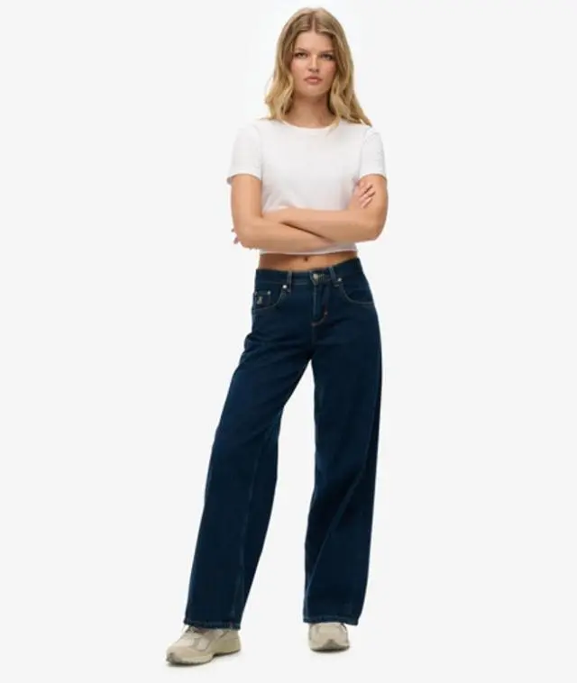 Superdry Women's Cult Mid Rise Baggy Jeans Dark Blue / Dark Blue Vintage Wash - 
