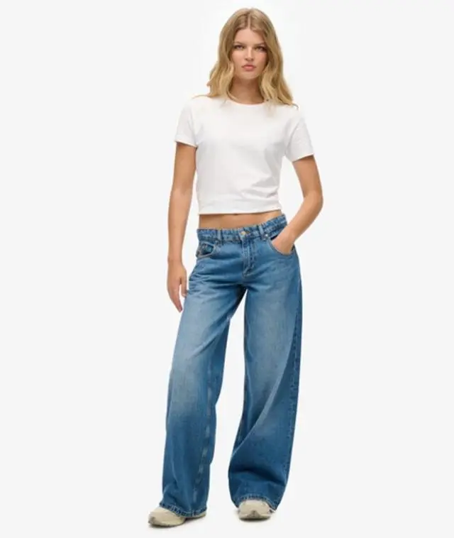 Superdry Women's Cult Mid Rise Baggy Jeans, Blue, 