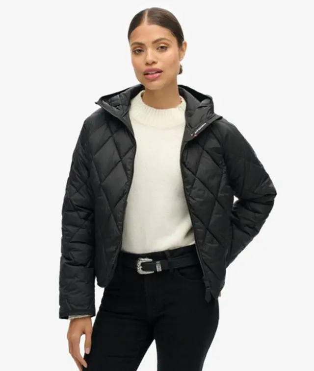 Superdry Women's Hooded Quilted Liner Jacket Black - 