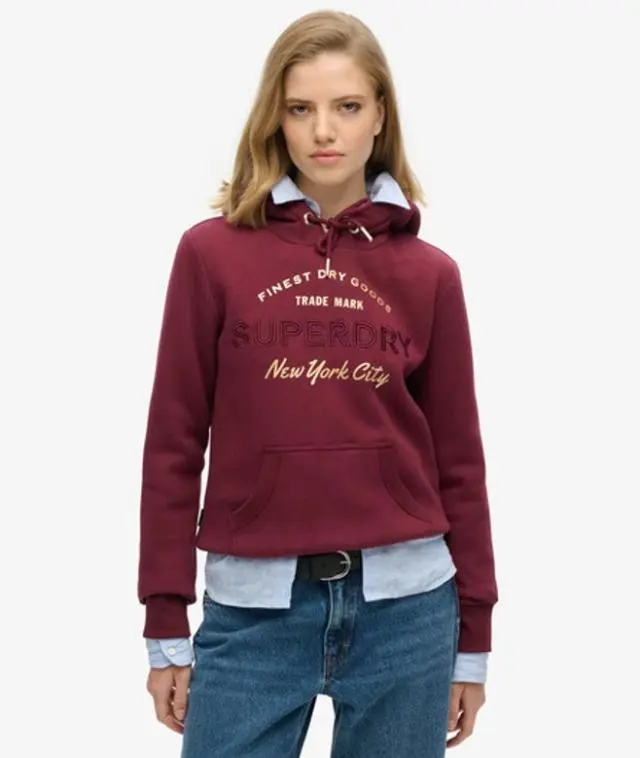 Superdry Women's Luxe Metallic Logo Hoodie Purple / Burgundy - 