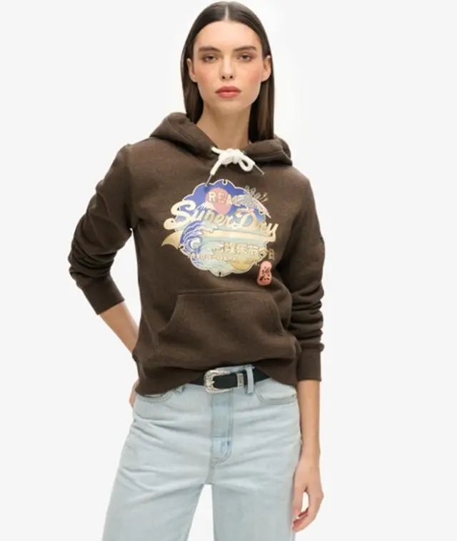 Superdry Women's Vintage Logo Itago Hoodie Brown / Dark Chocolate Brown Marl - 