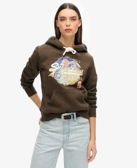 Superdry Women's Vintage Logo Itago Hoodie Brown / Dark Chocolate Brown Marl -