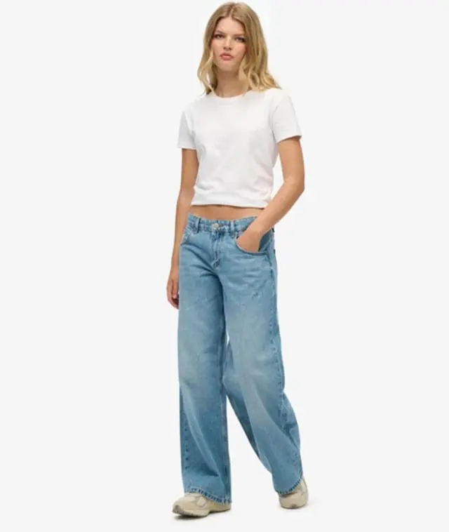 Superdry & Co Women's Cult Mid Rise Baggy Jeans Light Blue / Light Blue Vintage Wash - 