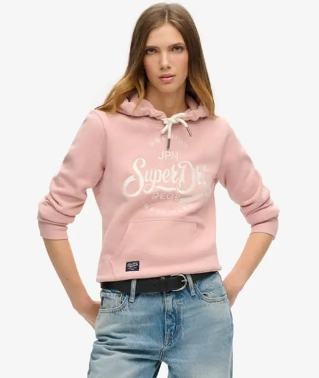 Superdry Women's Premium Script Entry Hoodie Pink / Soft Pink - 