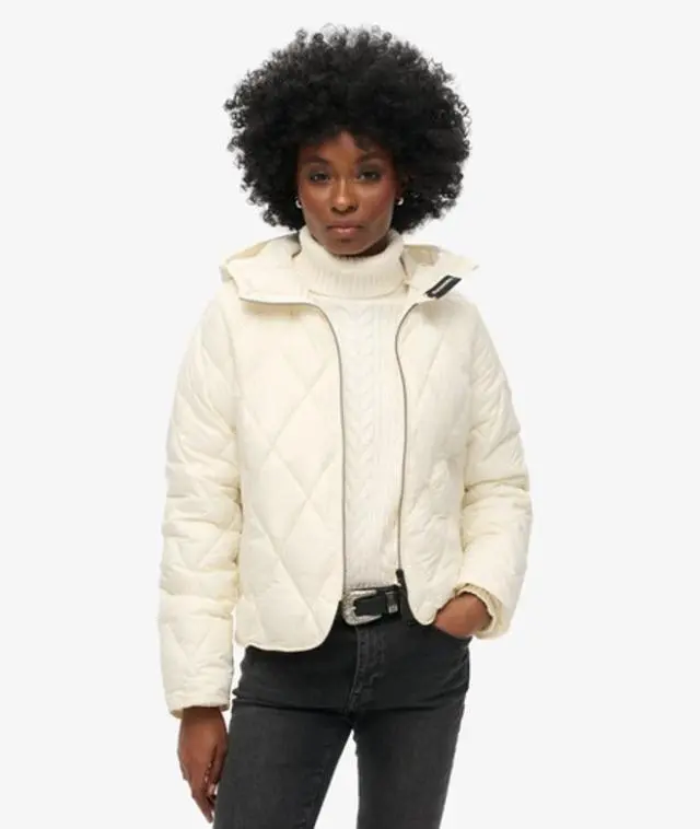Superdry Women's Hooded Quilted Liner Jacket White / Star White - 