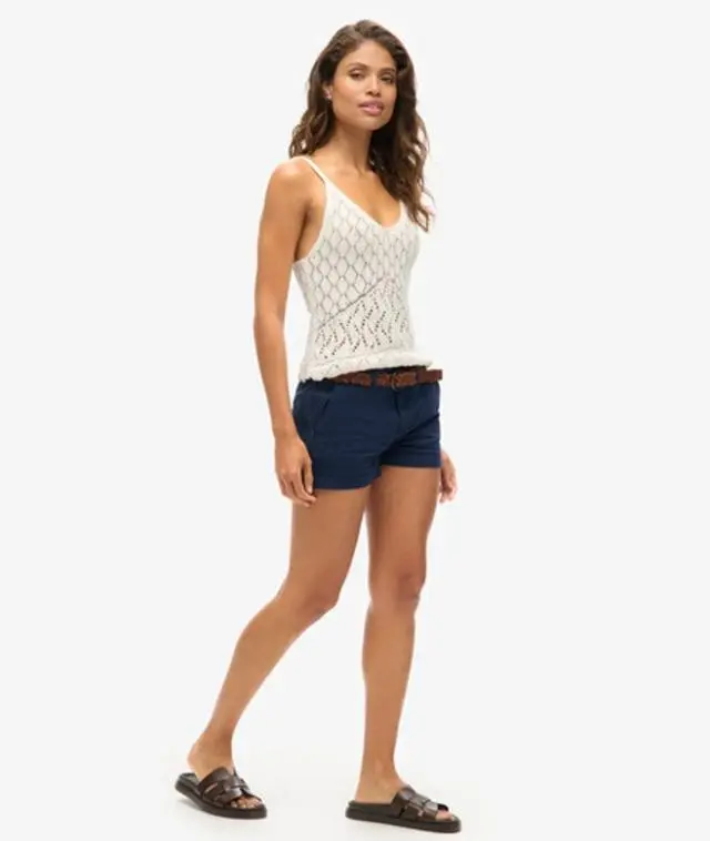 Superdry & Co Women's Slim Fit Chino Hot Shorts, Navy Blue, 