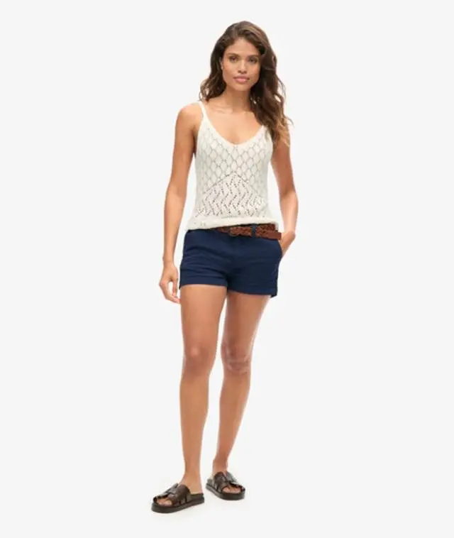Superdry Women's Slim Fit Chino Hot Shorts, Navy Blue, 