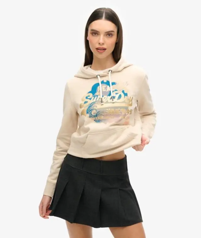 Superdry Women's Vintage Logo Itago Hoodie Cream / Tapioca Cream Beige - 