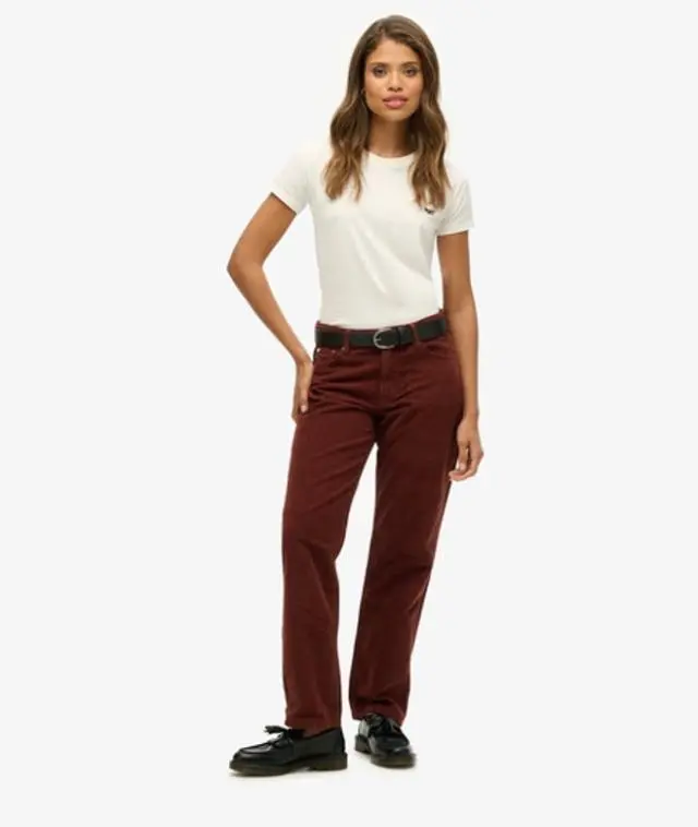 Superdry & Co Women's Straight Leg Cord Pants Brown / Mink Brown - 