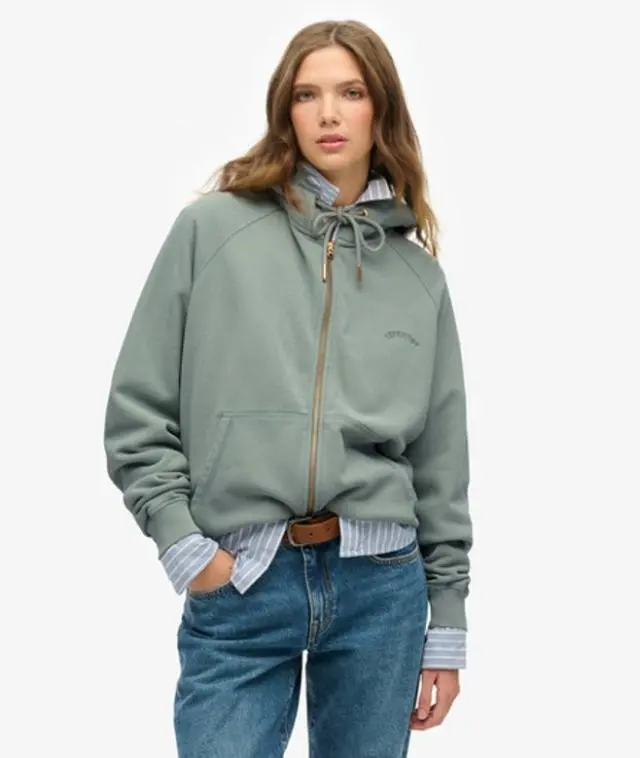Superdry Women's Essential Logo Oversized Raglan Zip Hoodie Green / Lily Pad Green - 