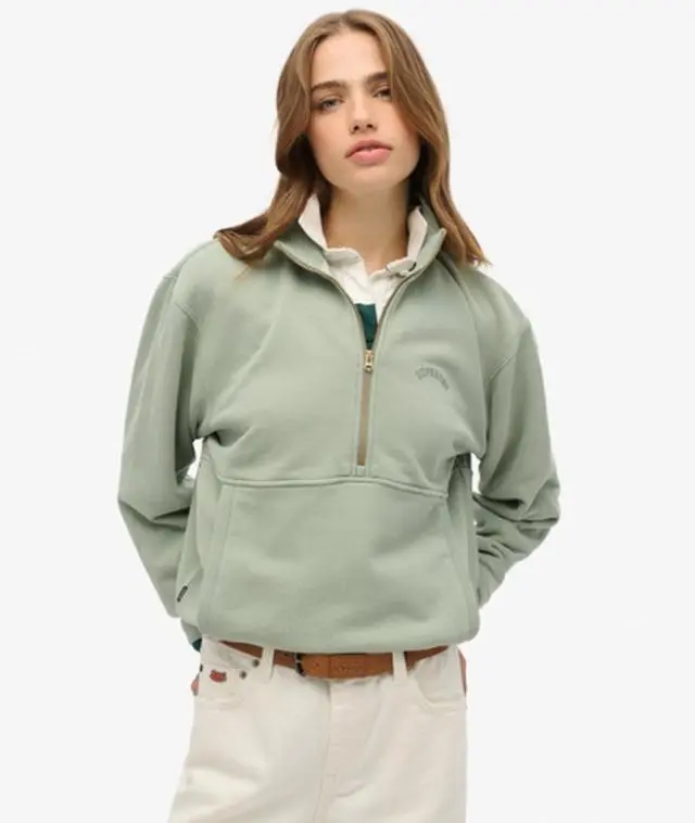 Superdry Women's Essential Logo Oversized Half Zip Sweatshirt Green / Lily Pad Green - 