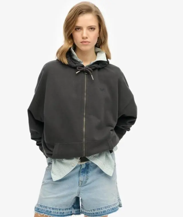 Superdry Women's Studios Zip Hoodie Black / Washed Black - 