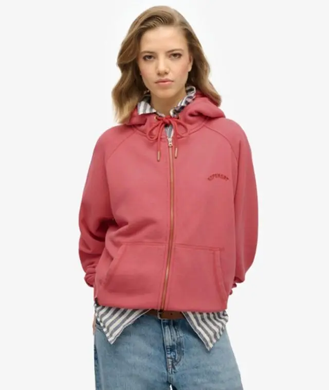 Superdry & Co Women's Essential Logo Oversized Raglan Zip Hoodie Red / Berry Pink - 