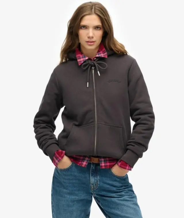 Superdry & Co Women's Borg Lined Zip Hoodie Brown / Bison Black - 