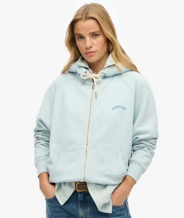 Superdry & Co Women's Essential Logo Oversized Raglan Zip Hoodie Light Blue / Winter Sky Blue - 