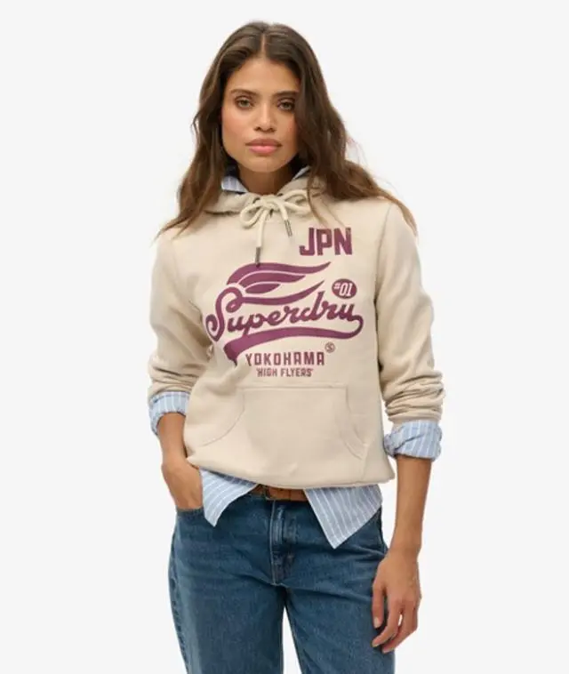 Superdry & Co Women's High Flyers Hoodie Grey / Off Grey - 