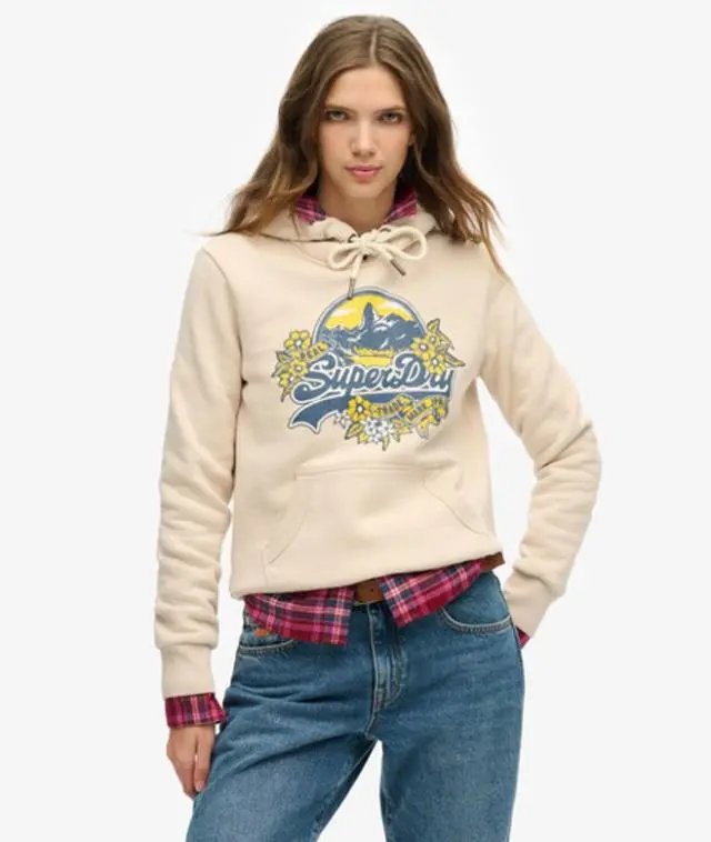 Superdry Women's Floral Hoodie Cream / Chateau Beige - 