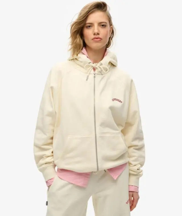 Superdry Women's Essential Logo Oversized Raglan Zip Hoodie White / Desert Bone Off White - 