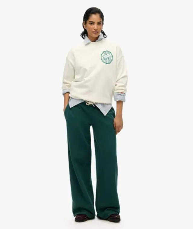 Superdry Women's Essential Logo Wide Leg Joggers Green / Dark Pine Green - 