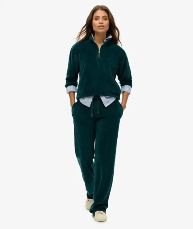 Superdry Women's Velour Wide Leg Joggers Green / Dark Pine Green - 