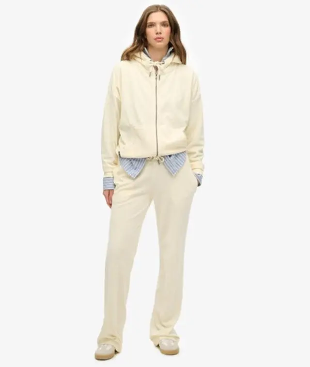 Superdry Women's Velour Wide Leg Joggers White / Desert Bone Off White - 