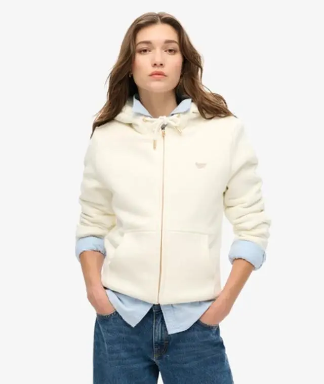 Superdry Women's Essential Borg Lined Zip Hoodie White / Off White - 