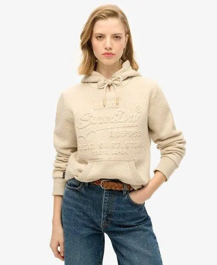 Superdry Women's Embossed Vintage Logo Graphic Hoodie Beige / Pelican Beige Marl -