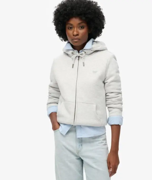 Superdry Women's Essential Borg Lined Zip Hoodie Light Grey / Glacier Grey Marl - 