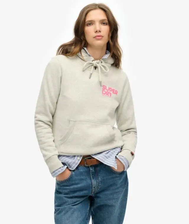 Superdry & Co Women's Neon Hoodie Light Grey / Glacier Grey Marl - 