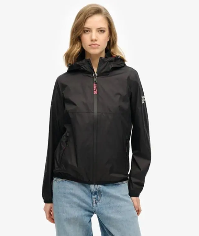 Superdry Women's Hooded Logo Windbreaker Jacket Black - 