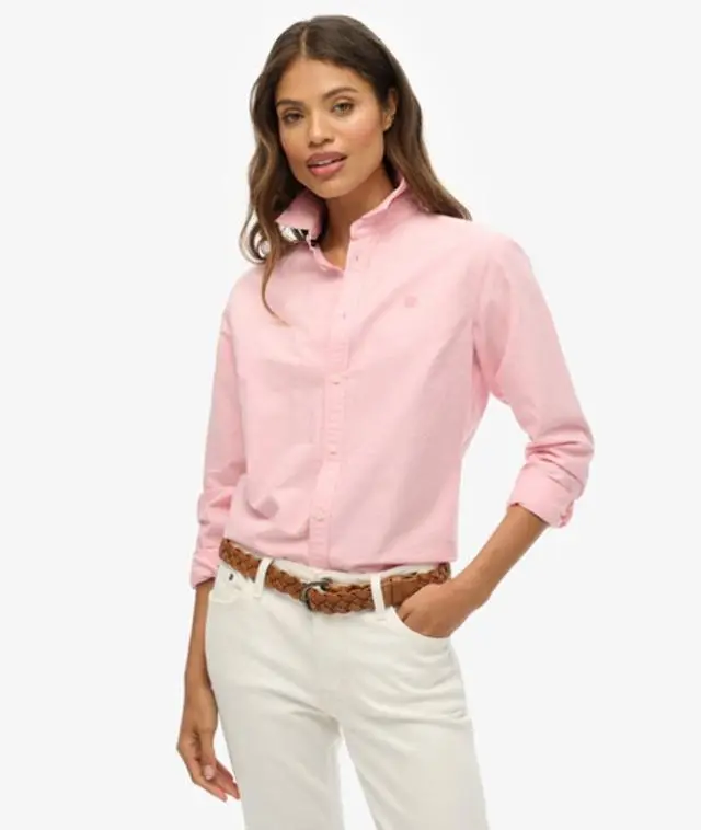 Superdry Women's Slim Oxford Long Sleeve Shirt Pink / City Pink Chambray Oxford - 