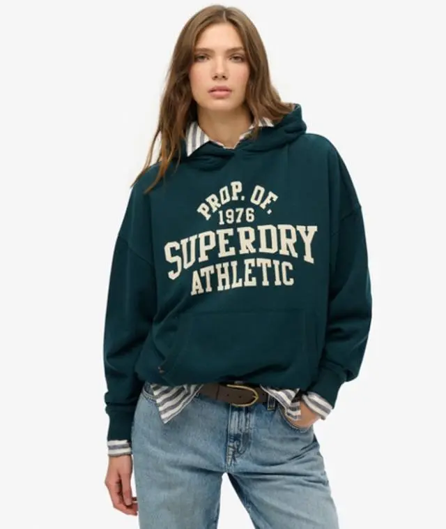 Superdry & Co Women's Athletic Essentials Relaxed Hoodie Green / Dark Pine Green - 