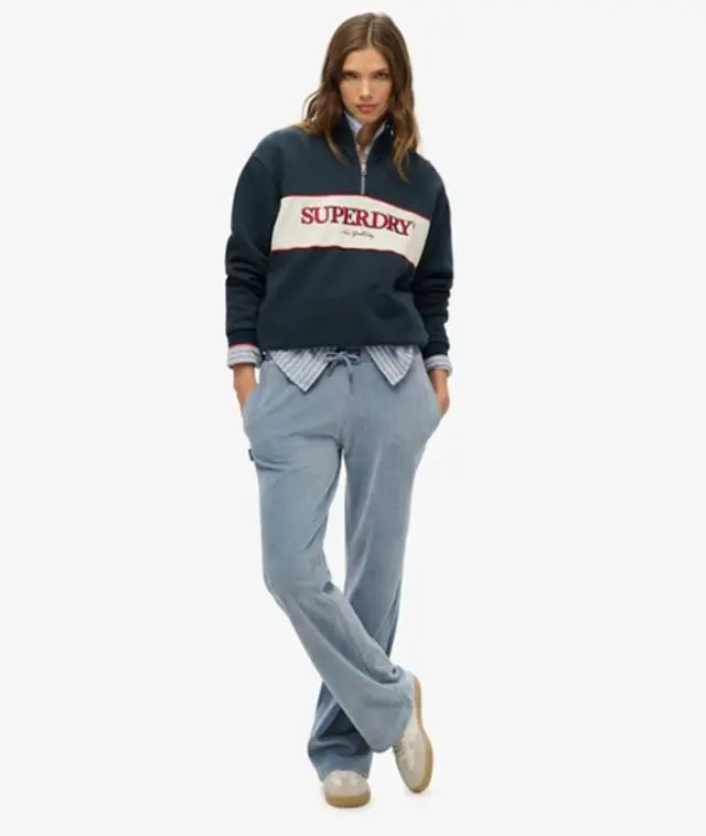 Superdry & Co Women's Velour Wide Leg Joggers Light Blue / Tidal Blue - 