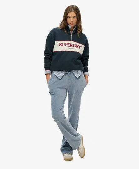 Superdry Women's Velour Wide Leg Joggers Light Blue / Tidal Blue -