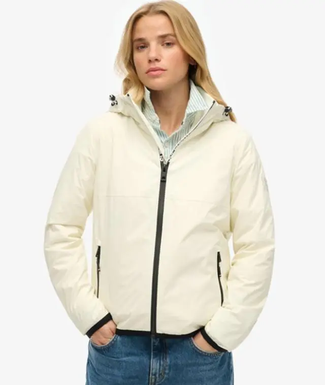 Superdry Women's Hooded Logo Windbreaker Jacket White / Off White - 