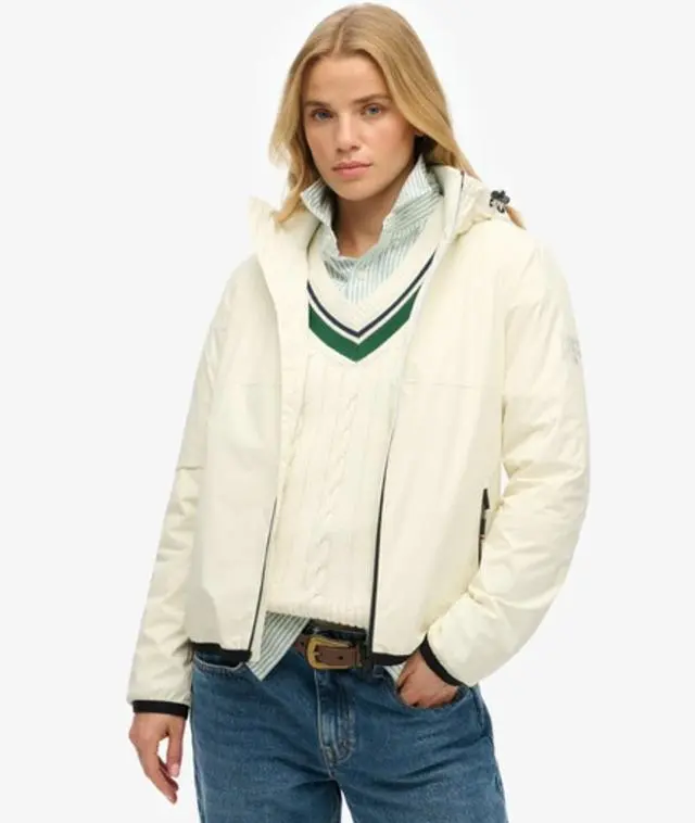 Superdry Women's Hooded Logo Windbreaker Jacket White / Off White - 