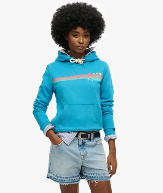 Superdry Women's Rainbow Stripe Hoodie Blue / Azure Teal - 