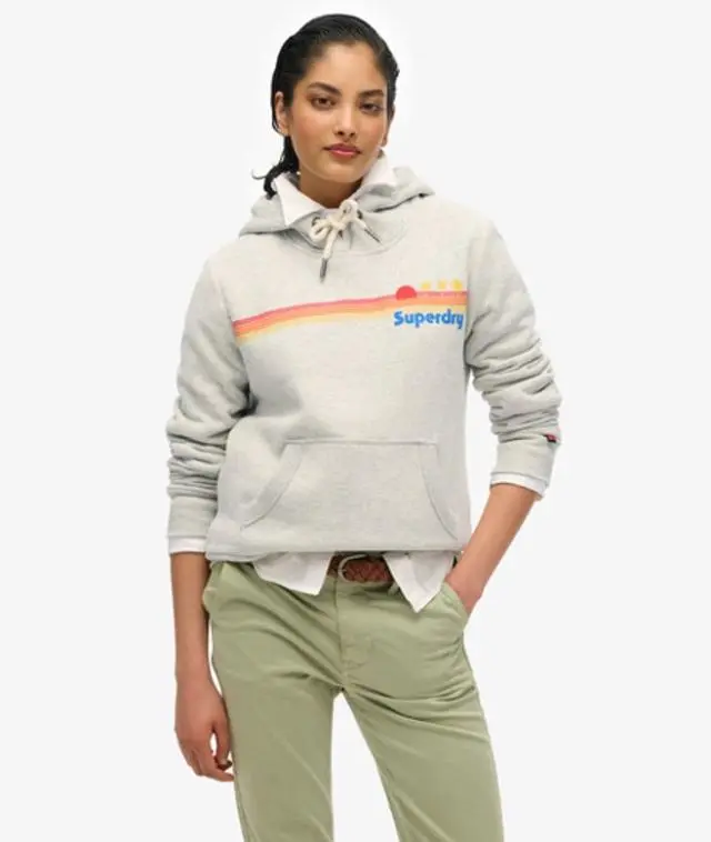 Superdry Women's Rainbow Stripe Hoodie Light Grey / Glacier Grey Marl - 