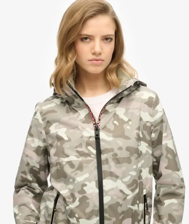 Superdry & Co Women's Hooded Logo Windbreaker Jacket Khaki / Green Camo - 