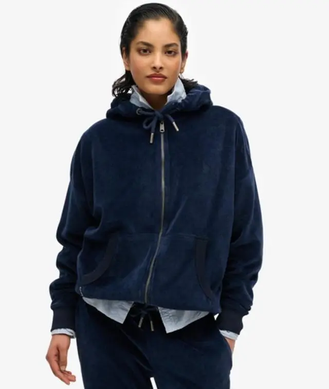 Superdry Women's Velour Zip Hoodie Navy / Richest Navy - 