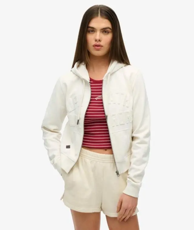 Superdry Women's Athletic Essentials Tonal Cropped Zip Hoodie White / Desert Bone Off White - 