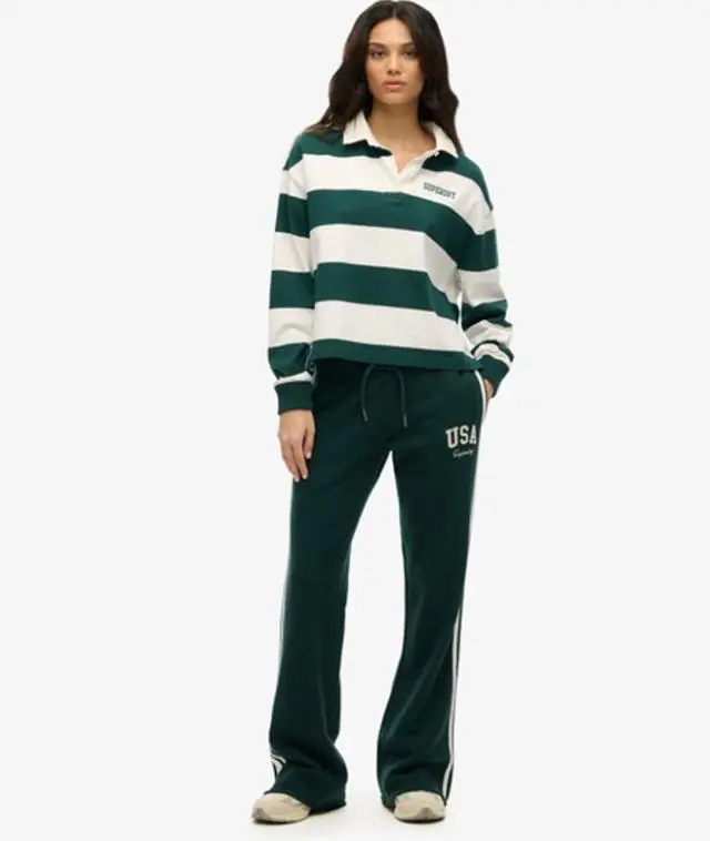 Superdry Women's Athletic Essentials Stripe Flare Joggers Green / Dark Pine Green - 