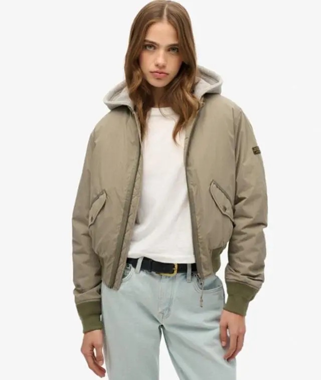 Superdry Women's Hooded MA1 Bomber Jacket Khaki / Light Khaki Green - 