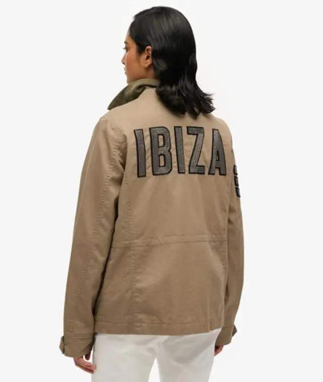 Superdry Women's Embellished M65 Military Jacket Green / Dark Sage Green - 