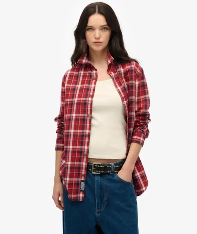 Superdry Women's Oversized Vintage Check Shirt Red / Montauk Check Red - 