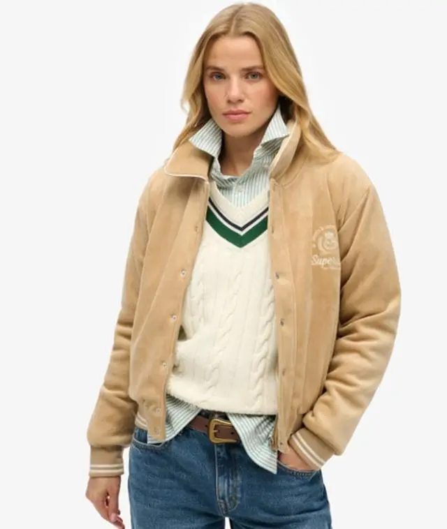 Superdry Women's Country Club Jersey Bomber Beige / Shaker Beige - 