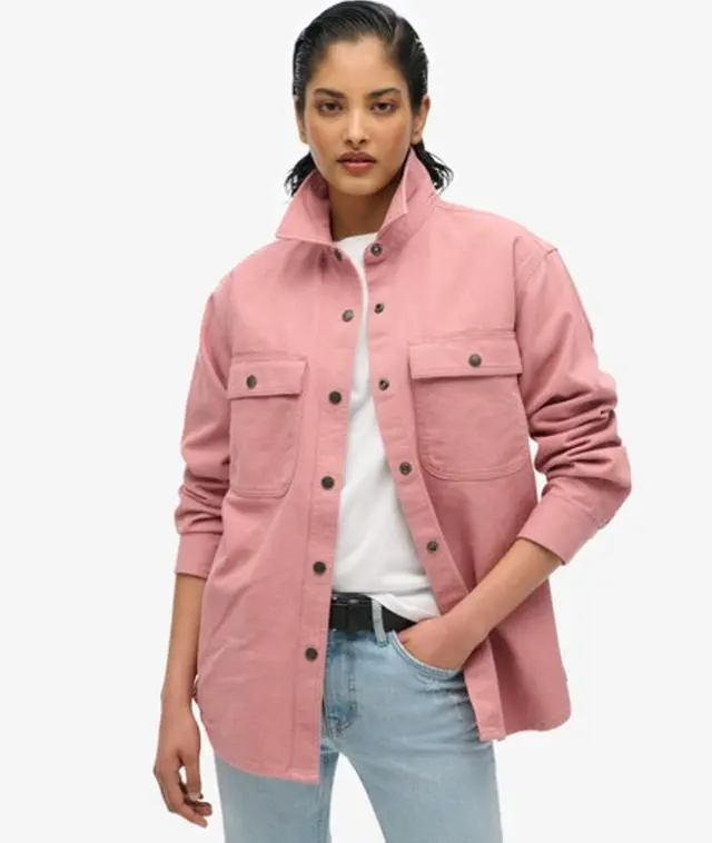 Superdry Women's Cotton Workwear Overshirt, Pink, 