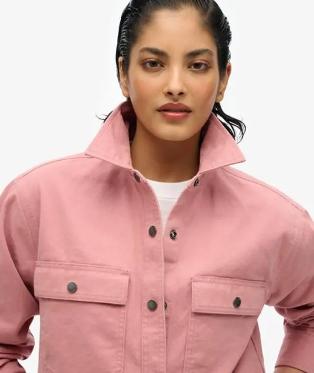 Superdry Women's Cotton Workwear Overshirt, Pink, 